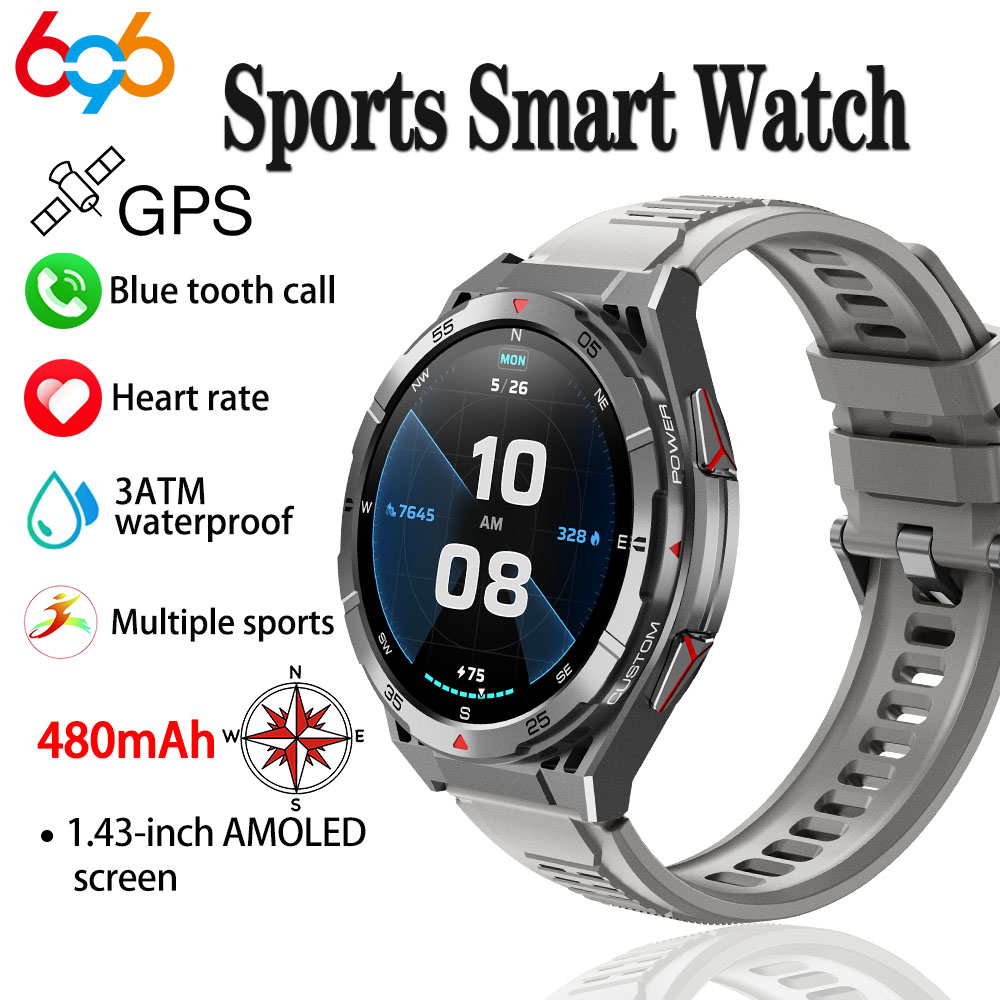 Smartwatch Face - ใหม่สมาร์ทนาฬิกา GPS กีฬาเข็มทิศความสูงความดันอากาศฟันสีฟ้า Call 3ATM กันน้ําสุขภาพหน้าจอ