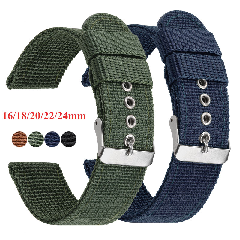 Nylon Nato Strap - สายนาฬิกาไนลอนสีน้ําตาลสีเขียวสีดําทหาร Casual Watchband กองทัพกีฬาสร้อยข้อมือเข็มขัด 16 มม.18