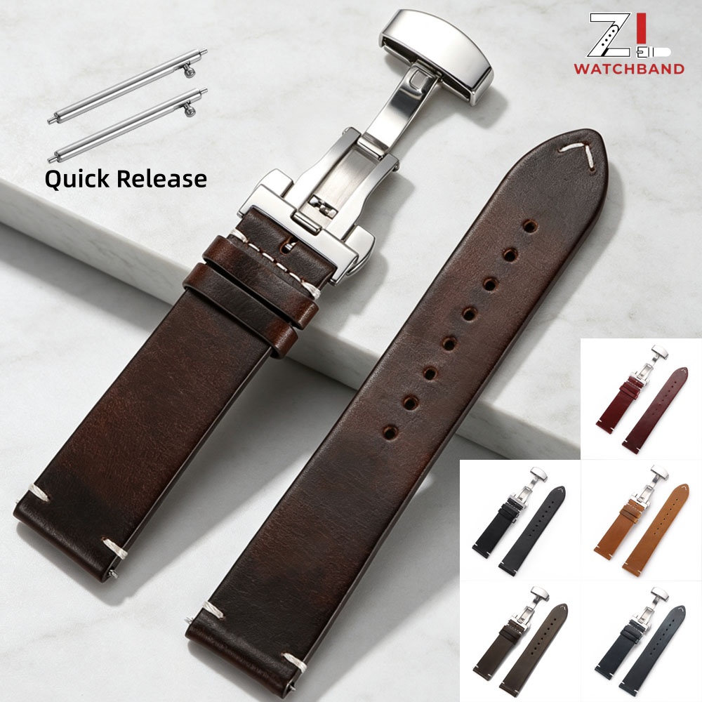 Nylon Nato Strap - สายนาฬิกาหนังวัวแบบวินเทจพร้อมตัวล็อกแบบผีเสื้อ ขนาด 18 มม. 19 มม.