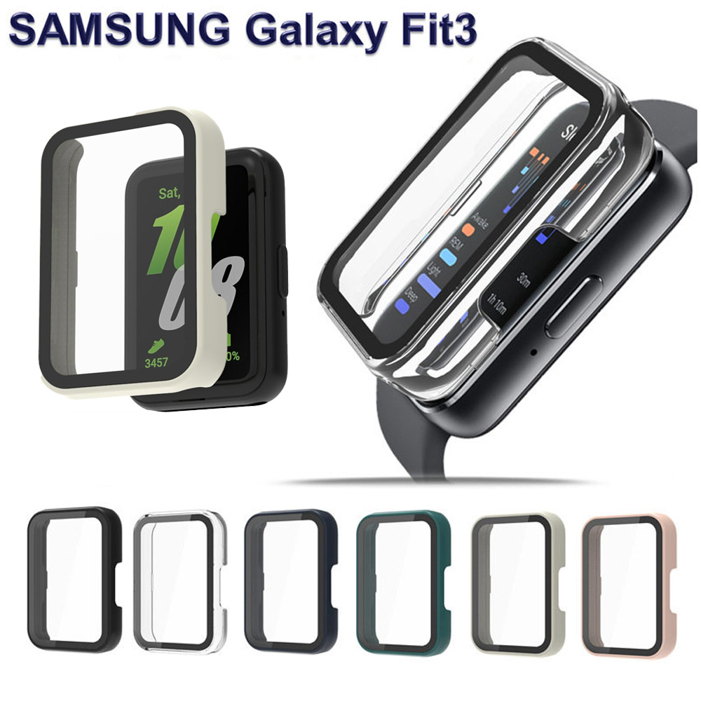 Samsung Smartwatch Accessories - กระจก+เคสสำหรับซัมซุง กาแลคซี่ ฟิต 3 ฟิล์มกันรอยหน้าจอกระจกนิรภัยและกันชนป้องกันแบบ PC