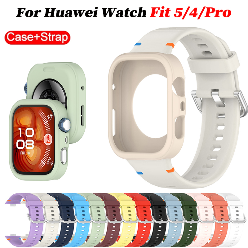 Silicone Band Replacement - เคสแบบนิ่ม+สายซิลิโคนสำหรับนาฬิกาหัวเว่ยฟิต 5 โปร 5 สายรัดข้อมือแบบสปอร์ตสำหรับหัวเว่ยฟิต 4