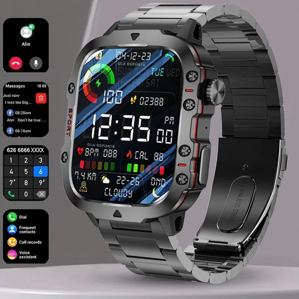 Smartwatch Face - สมาร์ทวอทช์ทหารรุ่นใหม่ปี 2025 สำหรับผู้ชาย IP68 5ATM นาฬิกาออกกำลังกายกลางแจ้ง