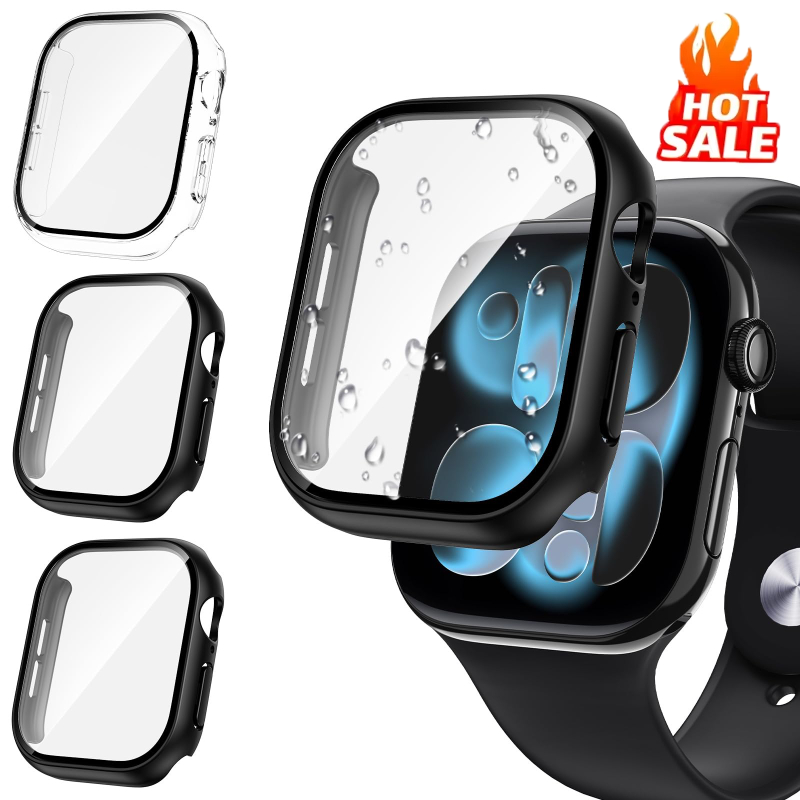 Smartwatch Band Accessories - 3 ชิ้นแก้ว + ฝาครอบสำหรับแอปเปิ้ลวอทช์กรณี 46-42-44-40-45-41 มม.กันชนป้องกันหน้าจอไอวอทช์