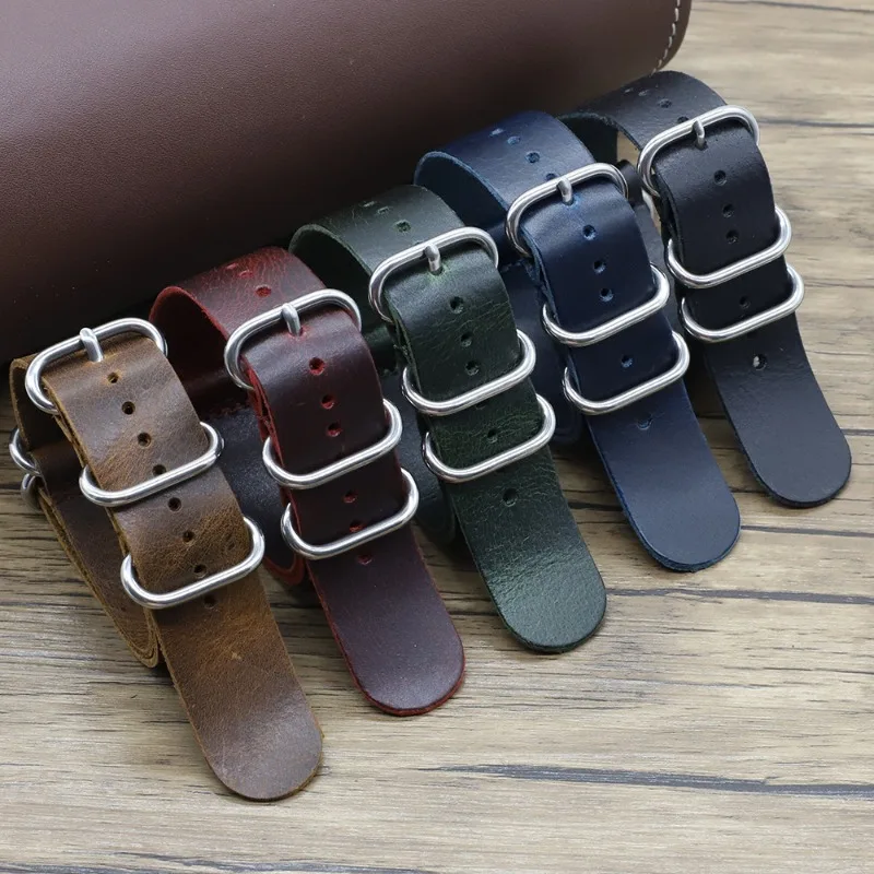 Nylon Nato Strap - นาฬิกาหนังแท้วินเทจ 18 มม.20 มม.22 มม.สีน้ําตาล Handmade