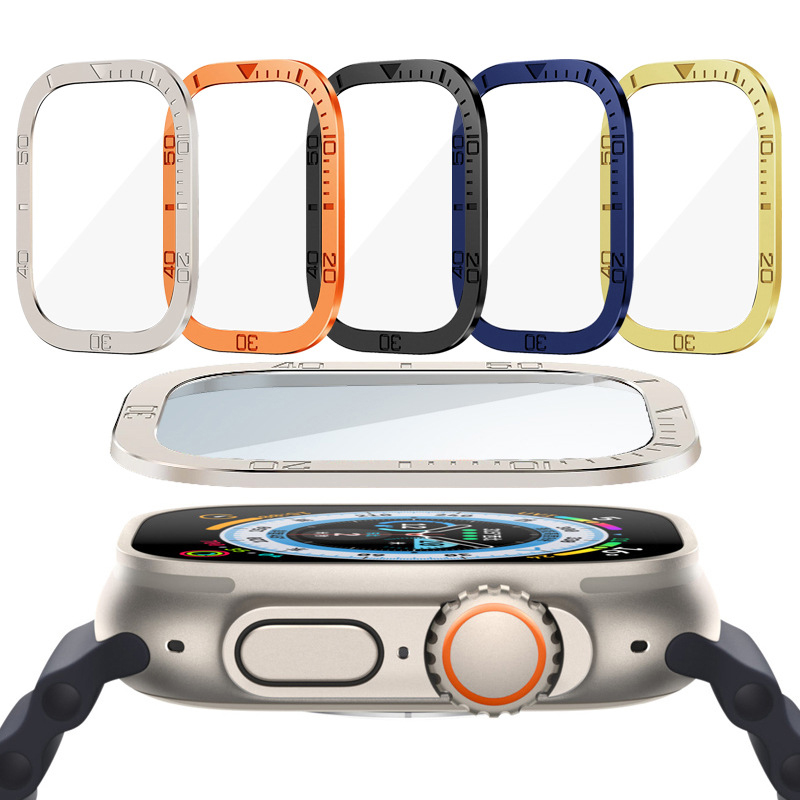 Smartwatch Case - กระจกนิรภัยสำหรับแอปเปิ้ลวอตช์อัลตร้า 3 2 49 มม.ป้องกันหน้าจอป้องกันรอยขีดข่วนกรอบโลหะสำหรับไอวอทช์ซีรีส์อัลตร้า 49