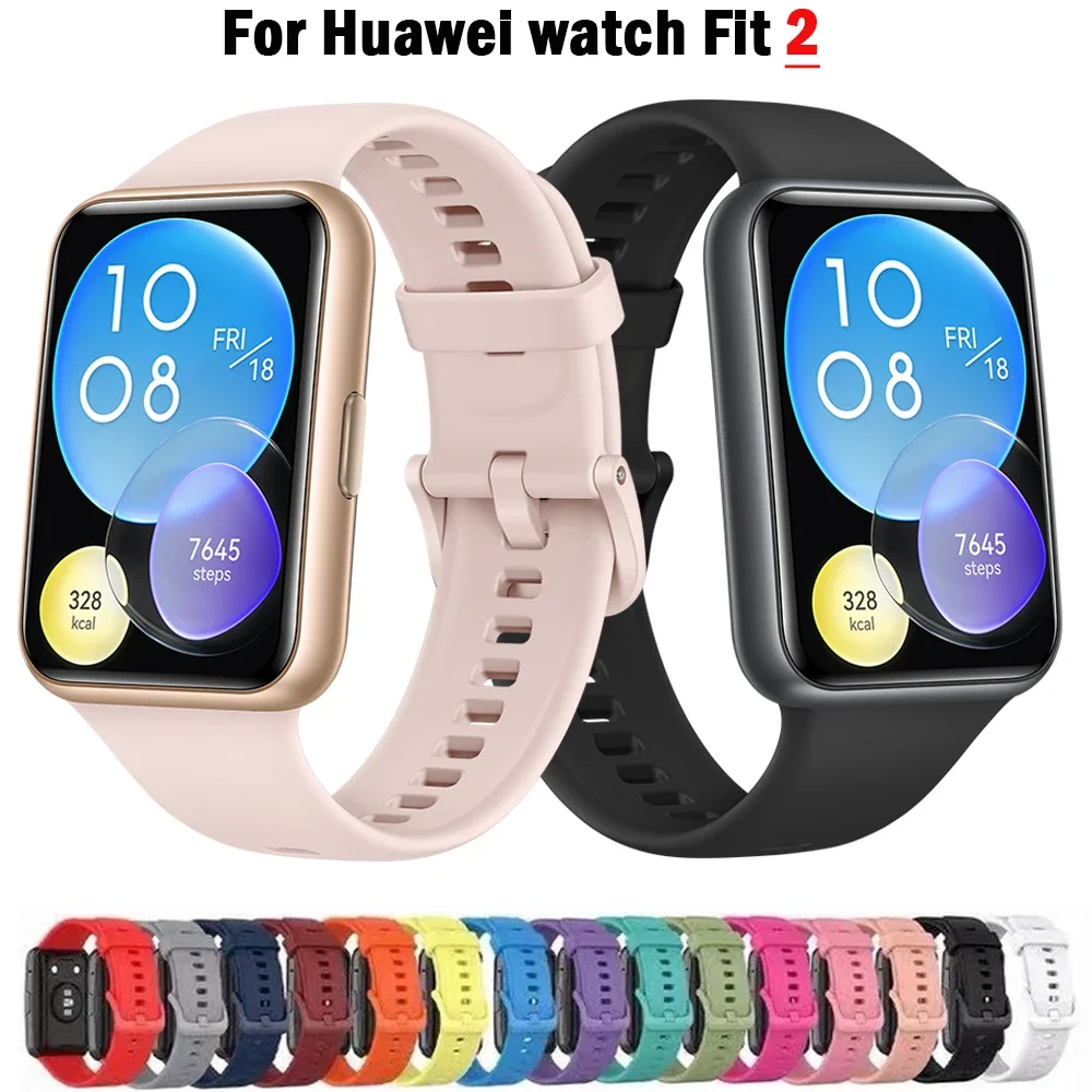 Smartwatch Watch Accessories For Women - สายรัดข้อมือซิลิโคนสำหรับนาฬิกา Huawei พอดีกับสายรัดข้อมืออัจฉริยะ2สายเข็มขัดโลหะอุปกรณ์เปลี่ยนสายรัด fit2
