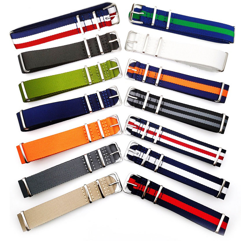 Nylon Nato Strap - ผ้าใบสําหรับไนลอนสายนาฬิกานาฬิกาเข็มขัดโลหะหัวเข็มขัดกองทัพกีฬา Watchband Mens 18 มม.20 มม.22