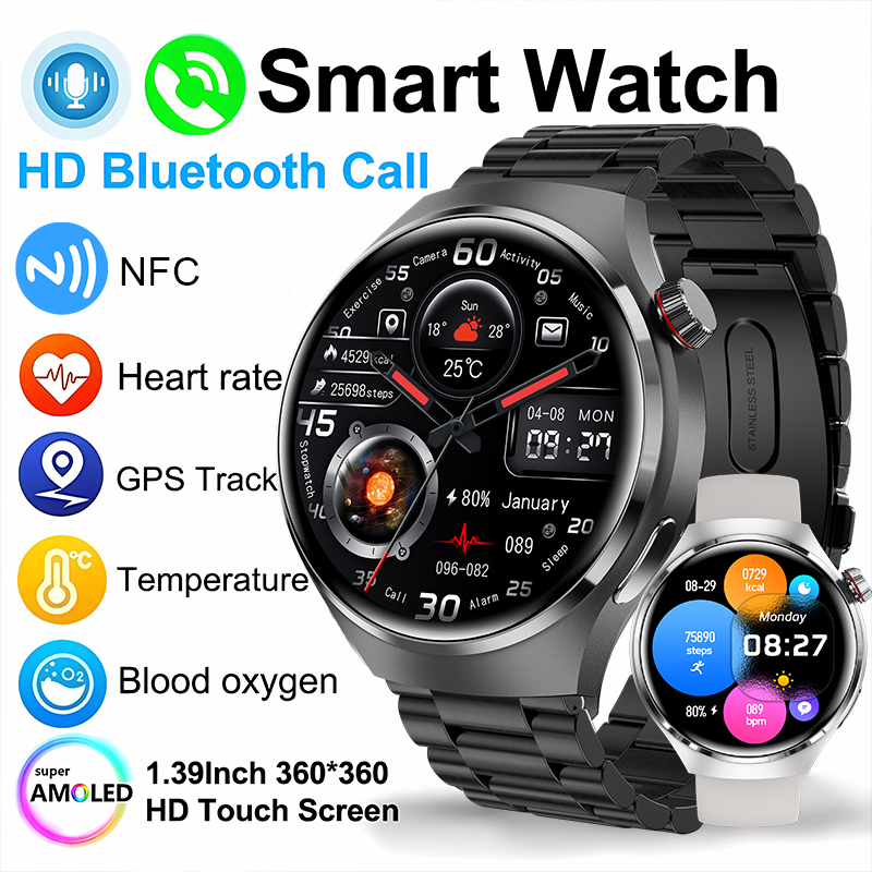 Smartwatch Face - 2026 ใหม่สมาร์ทวอทช์เครื่องวัดอัตราการเต้นของหัวใจบลูทูธโทร NFC GPS ตัวติดตาม IP68