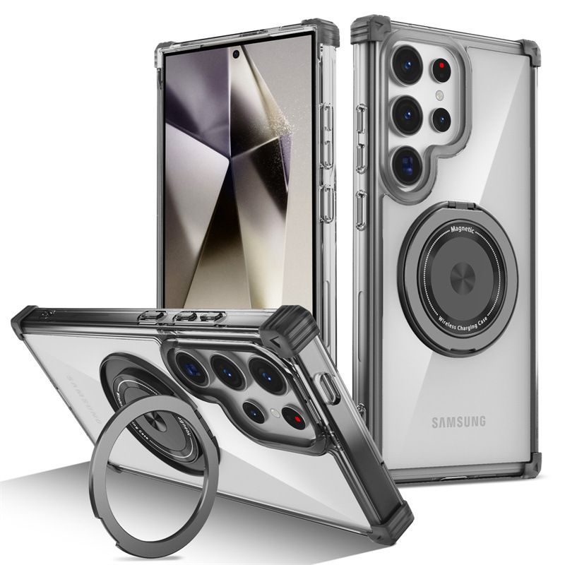 Magnetic Charging Stand - 360 ° แท่นชาร์จไร้สายแม่เหล็กแบบหมุนได้ เคสใสสำหรับ Samsung Galaxy