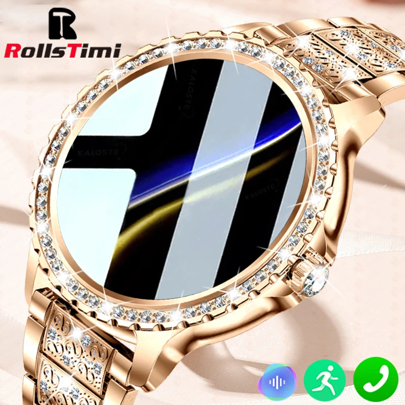 Smartwatch Face - แฟชั่นผู้หญิงทองหรูหรานาฬิกาสมาร์ท Heart Rate เลือดออกซิเจนการตรวจสอบการนอนหลับสร้อยข้อมือเพชร Bluetooth Smartwatch