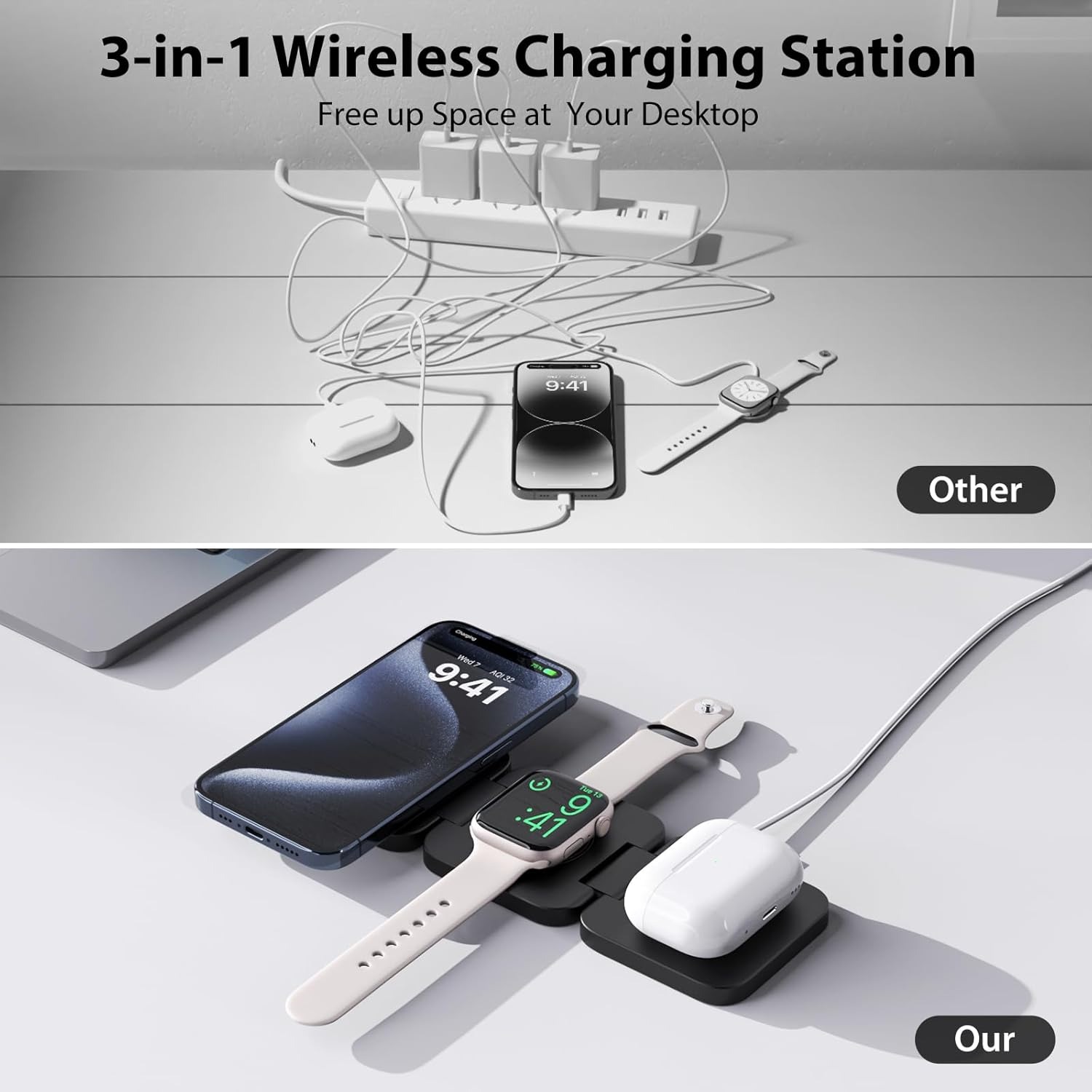 พับ 3 in 1 Fast Wireless Charg - Watch Charger Cable บทวิจารณ์และราคา