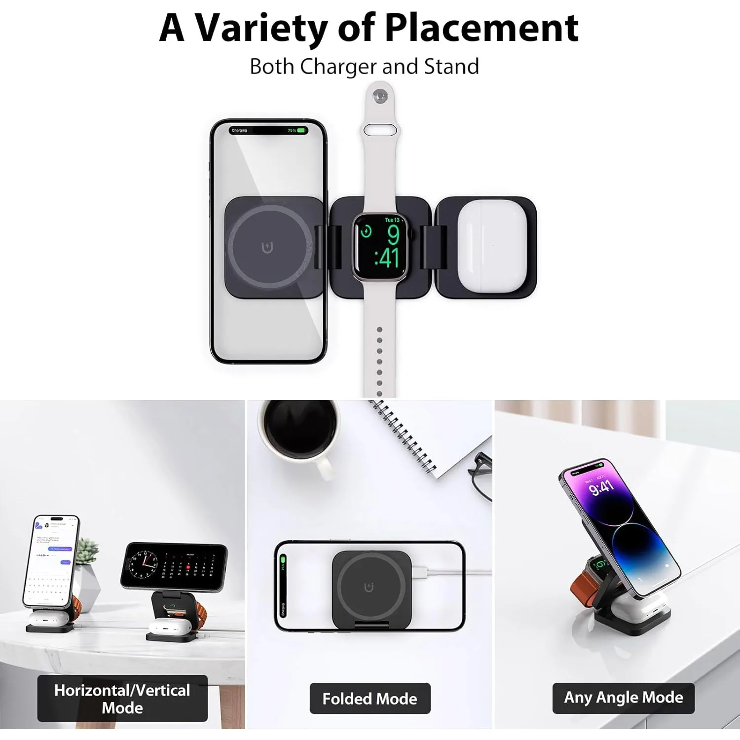 พับ 3 in 1 Fast Wireless Charg - Watch Charger Cable บทวิจารณ์และราคา