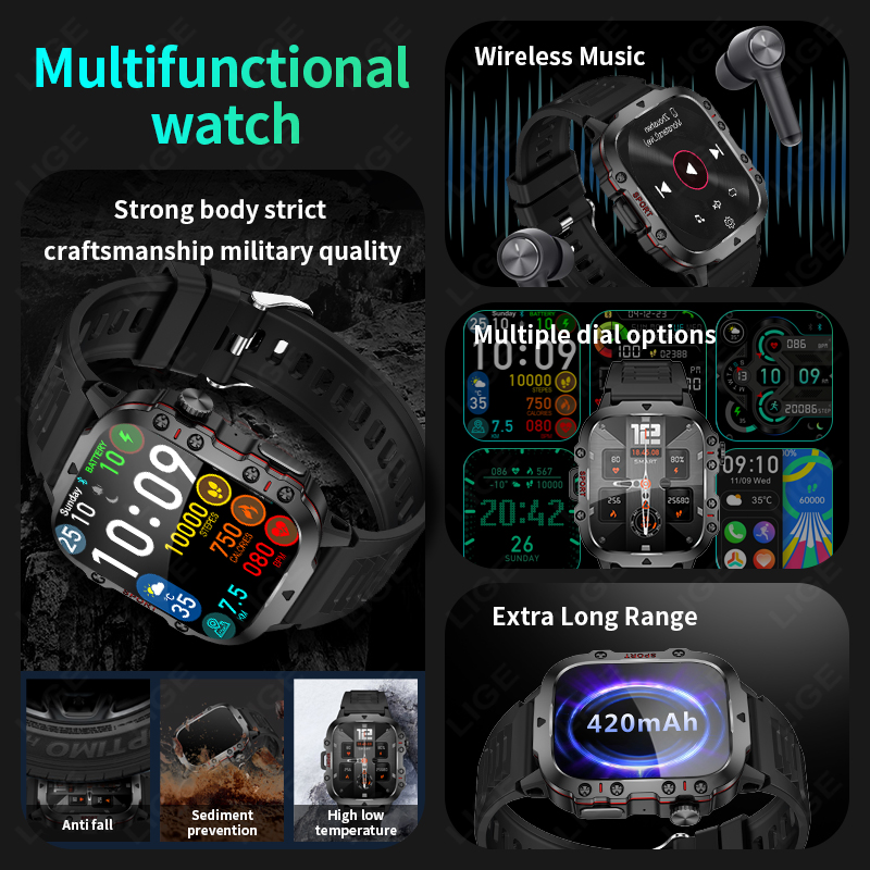 LIGE กลางแจ้งสมาร์ทนาฬิกาผู้ชา - Smartwatch Face บทวิจารณ์และราคา