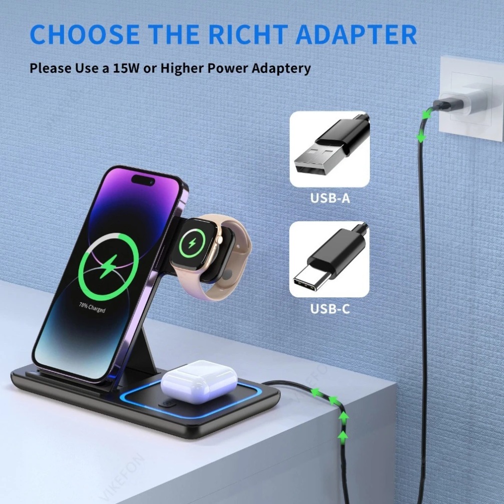 แท่นชาร์จไร้สายแบบพับได้ 3 in  - Watch Charger Cable บทวิจารณ์และราคา